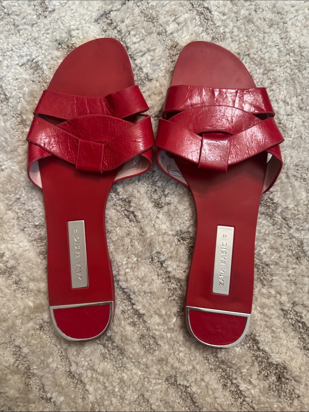 Zara Red Braided Leather Slide Sandals